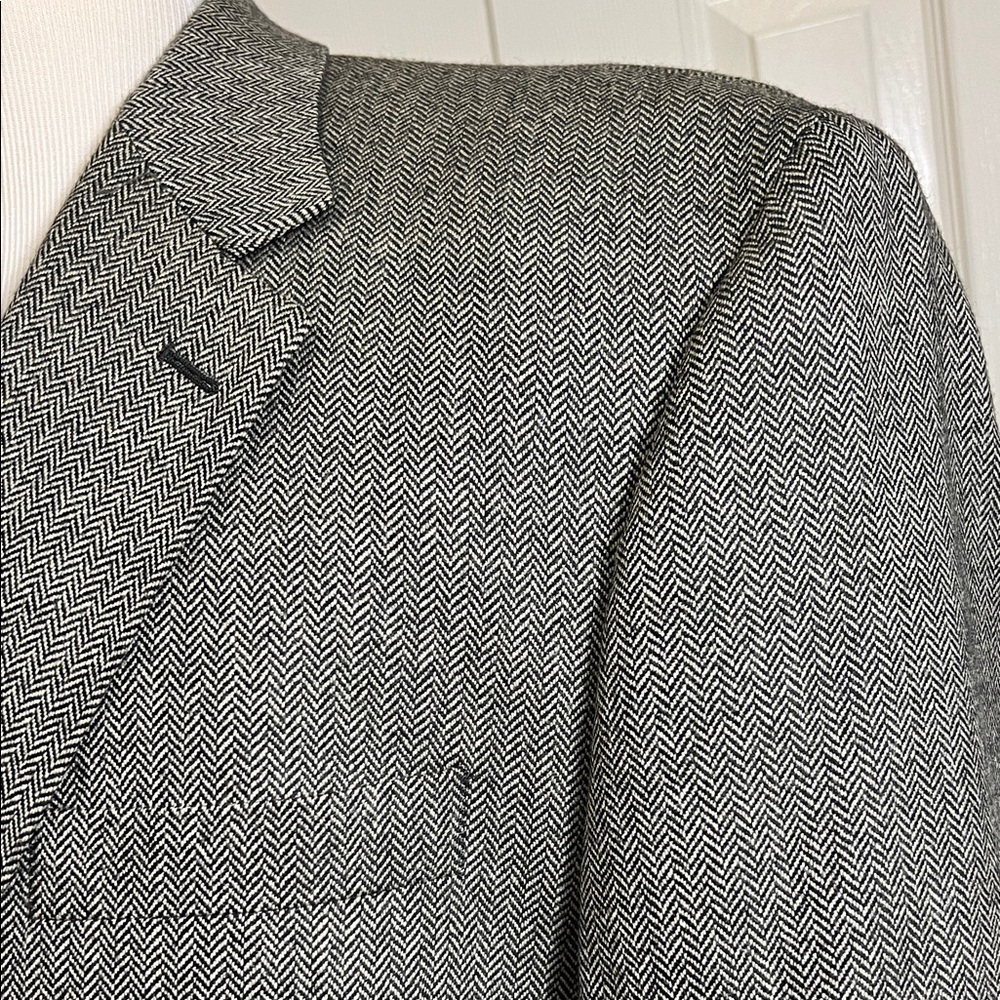Lauren Ralph Lauren Black and White Herringbone Wool Blazer Jacket Sz 46L